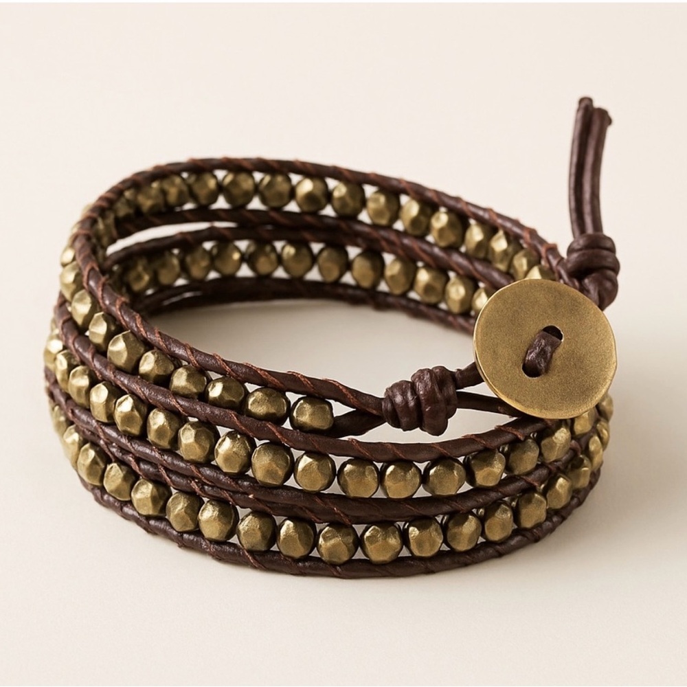 Premier Designs TWO leather and beaded wrap bracelets - brown and black